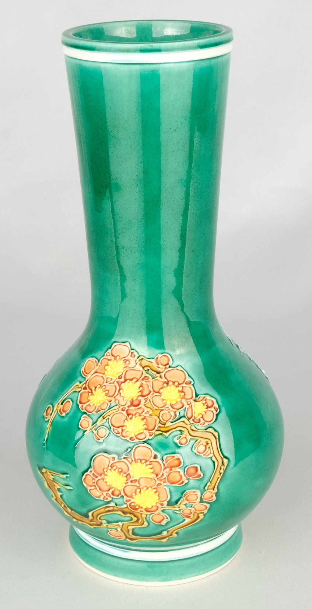 E30◇高麗青磁 花瓶 又玄窯 共箱 菊花紋様 高さ29cm 青磁