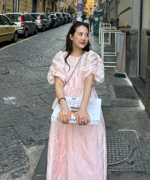 バブルスリーブジャガードドレス / bubble sleeve jacquard dress