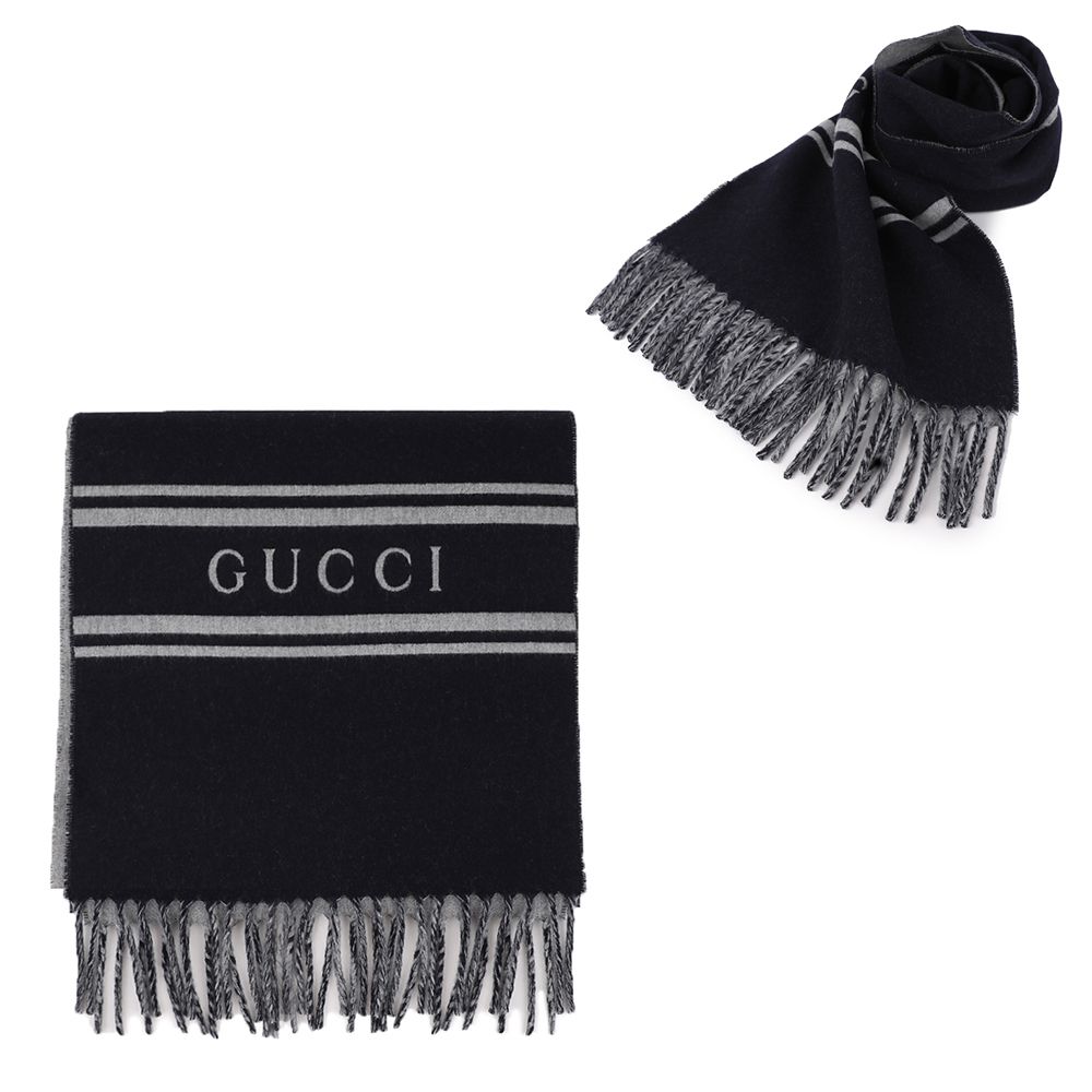 関税負担なし☆GUCCI グッチ ロゴ ウールカシミア スカーフ (GUCCI