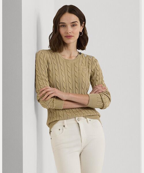 ボタントリム ケーブルニット コットン セーター （ニット・セーター