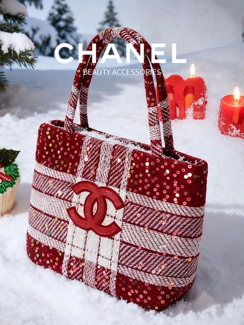 ご*り様 【新品未使用】 CHANEL ツイード 赤 スパンコール トートバッグ CHANEL】ツイードスパンコール トートバッグ レッド ノベルティ新品未