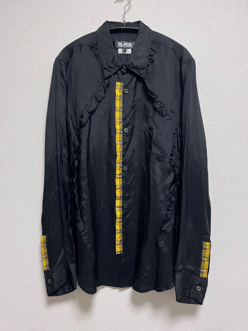 ミ*ヤ様 BLACK COMME des GARÇONS 長袖フリルシャツ L ブラックコムデギャルソンBLACK COMME des GARCONS ポリフロントフリル
