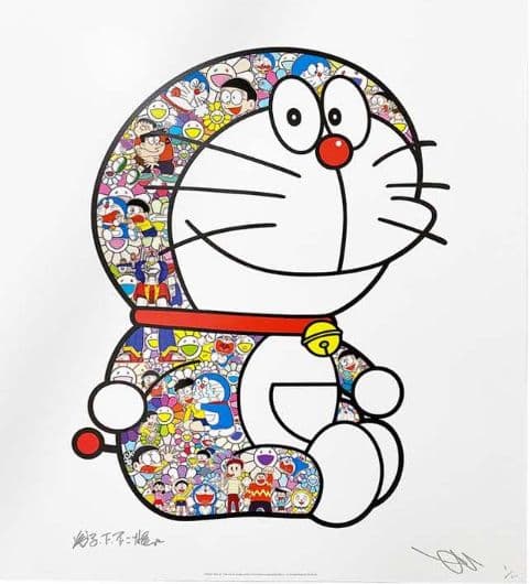 おすわりドラえもん「毎日大変だよ、のび太くん」(ポスター作品) 村上隆 おすわりドラえもん〜毎日大変だよのび太くん 特注アクリル額装