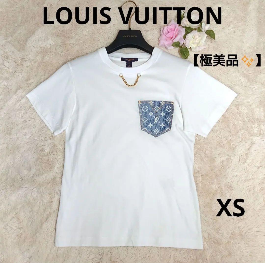 ヴィトン Tシャツ デニム モノグラム チェーン 白 XS LOUIS VUITTON ルイ・ヴィトン ワンピース レディース デニム